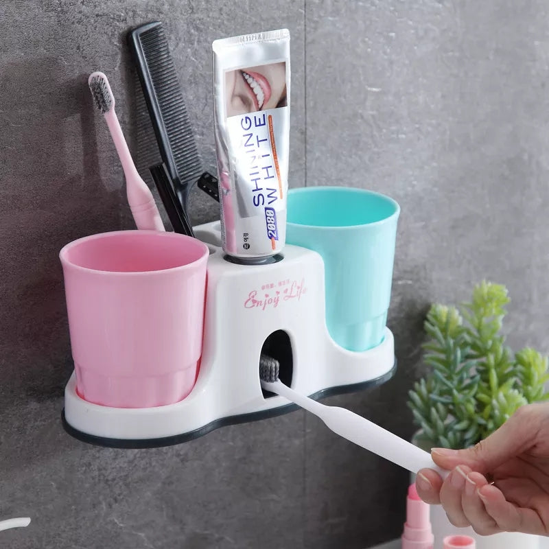 Toothpaste Dispenser with 2 Cups and Holder