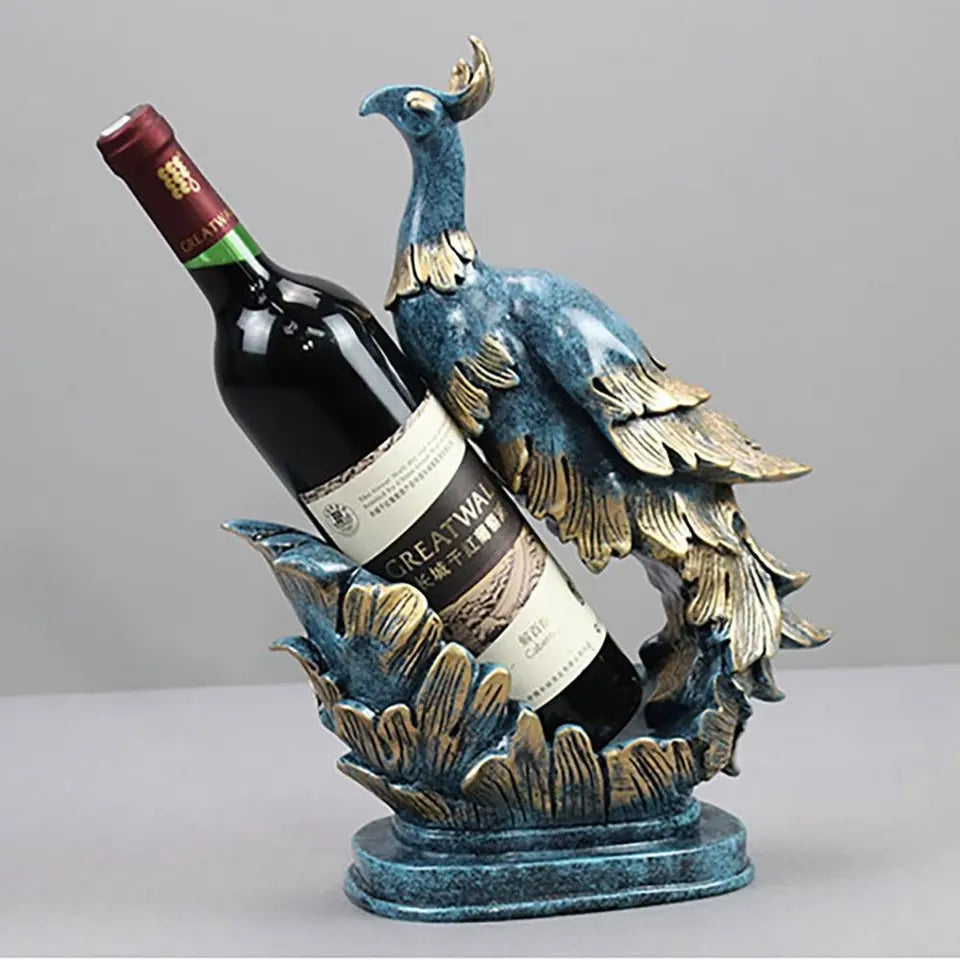 Golden Blue Peacock Wine Bottle Holder