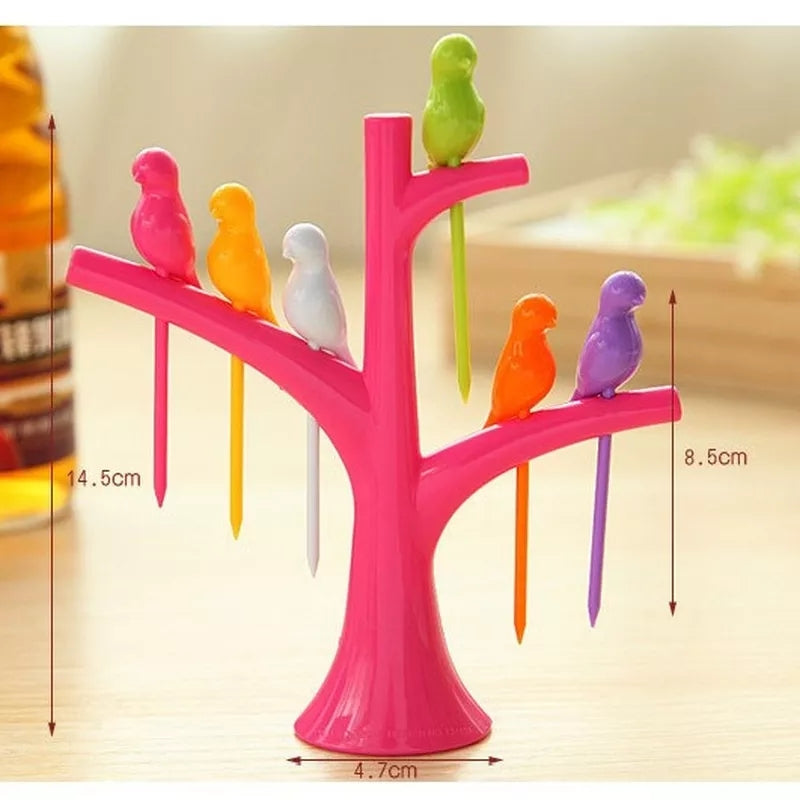 6Pcs Fruit Pick Forks Set with Stand