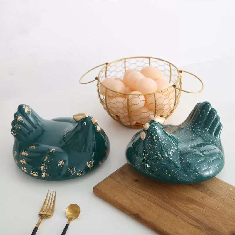 Egg Basket Steel Gold With Chicken Cover