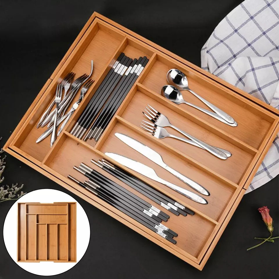 Expandable Bamboo Cutlery Drawer Organizer