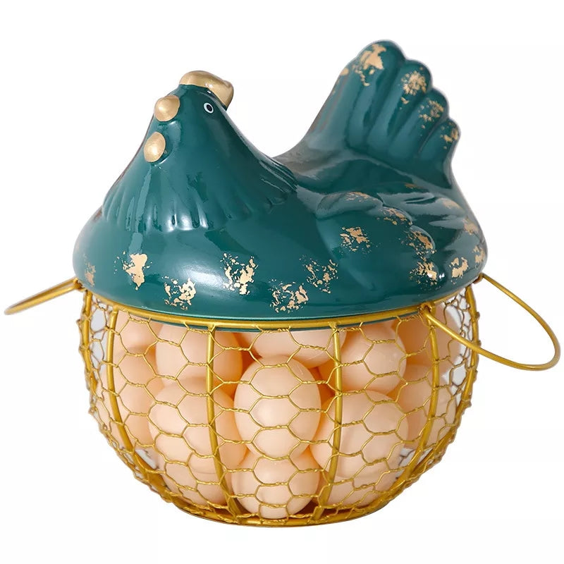 Egg Basket Steel Gold With Chicken Cover