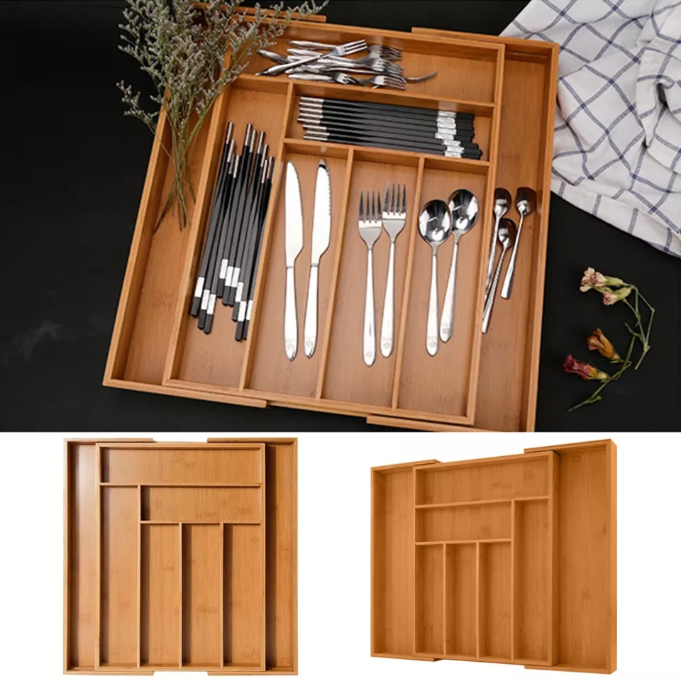 Expandable Bamboo Cutlery Drawer Organizer