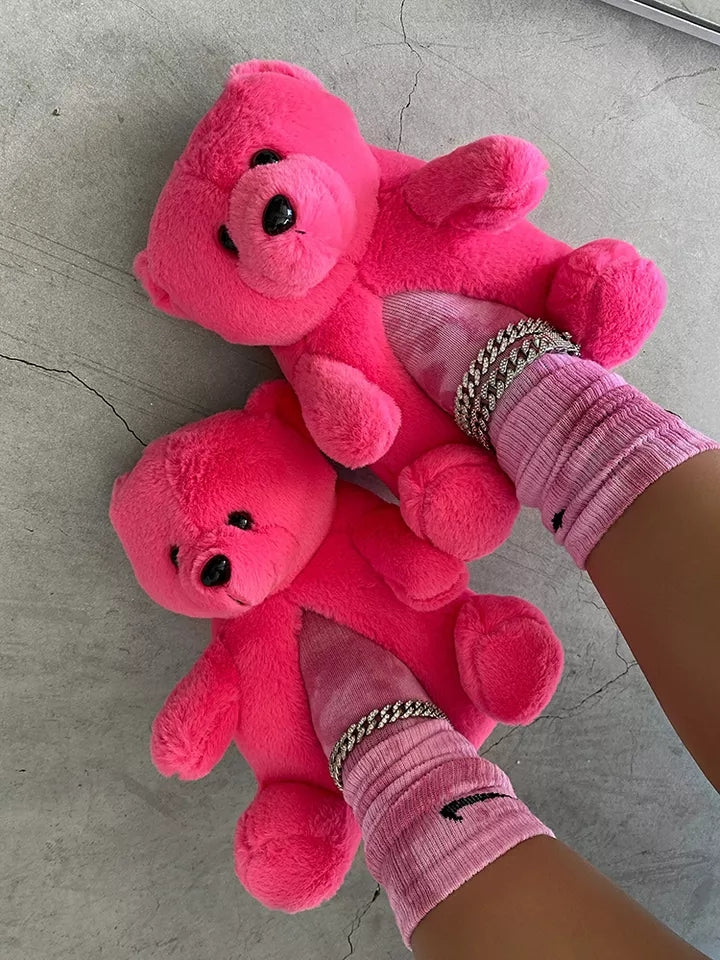 Indoor Soft Cartoon Plush Teddy Bear Slippers