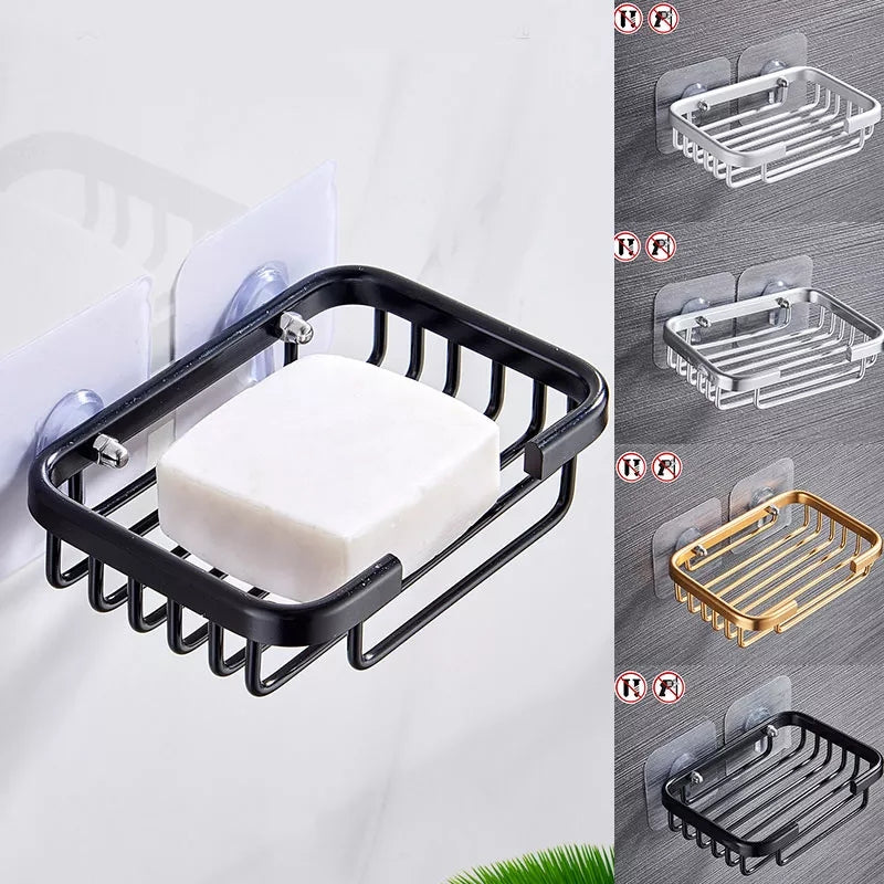 Free Punch Wall-Mounted Aluminum Drain Soap Dish Holder