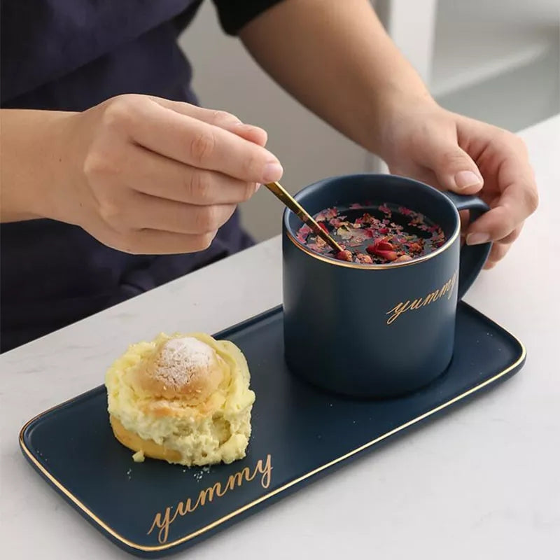 Ceramic Mug with Snack Plate & Spoon