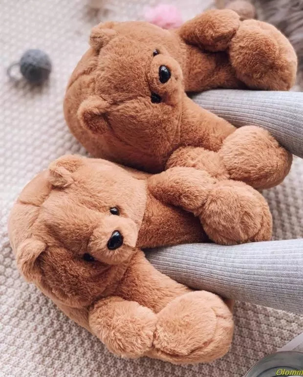 Indoor Soft Cartoon Plush Teddy Bear Slippers