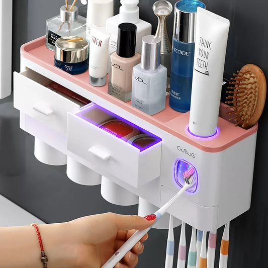 Magnetic Automatic Toothpaste Dispenser with 4 Cups