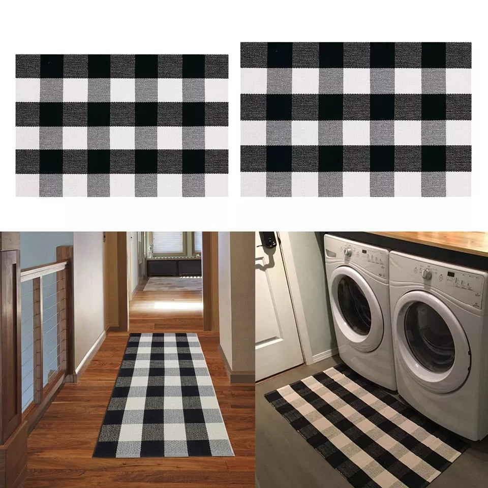 Woven Rug (Black & White) Checked Drafted