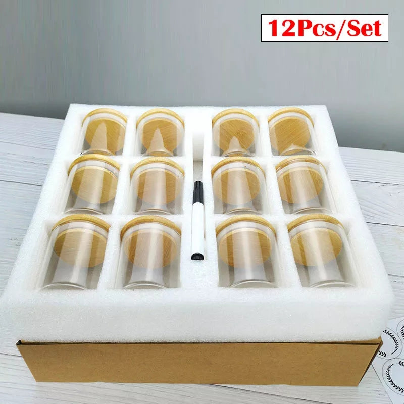 12Pcs Glass Storage Jar Set with Bamboo Lid