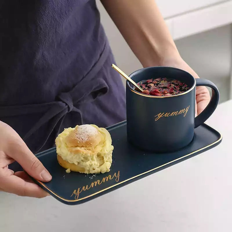 Ceramic Mug with Snack Plate & Spoon