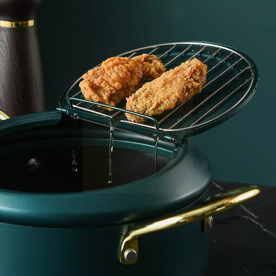 3.4L Frying Pot with Thermometer and Oil Drain Grill