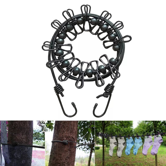 Expandable cloth line rope with hooks and clips