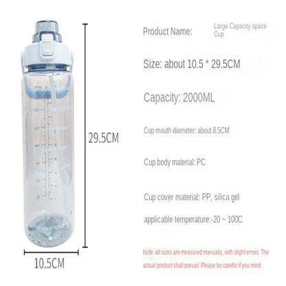 2L Motivational Water Bottle With Timing &Straw