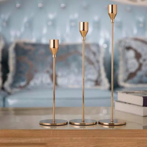 3 Piece Metallic  Candle Holder Set