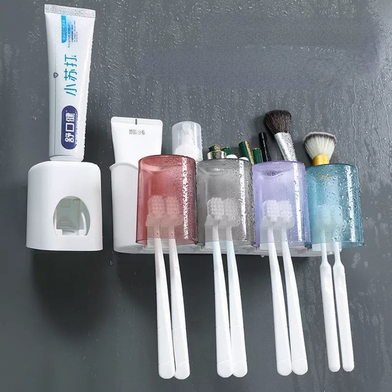 Cute Toothbrush Holder Set with 4 Clear Glasses