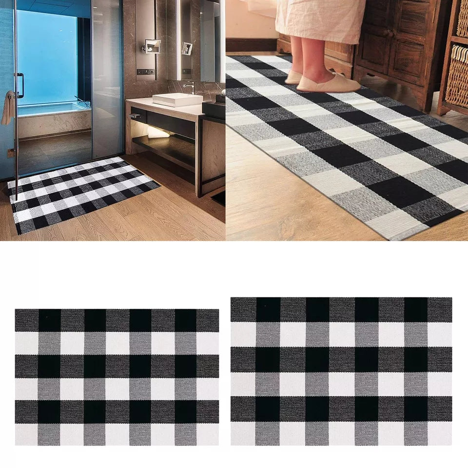 Woven Rug (Black & White) Checked Drafted