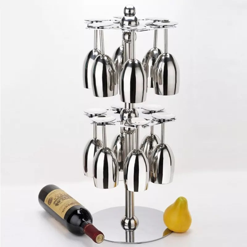 2 Level Rotating Stainless Steel Wine Glass Rack