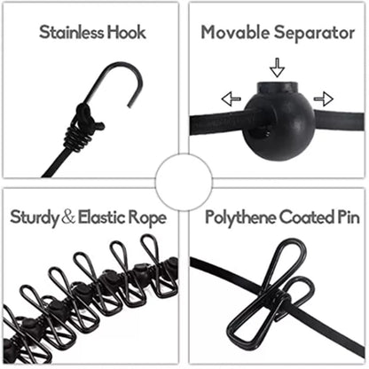 Anti -skid cloth line rope with hooks and clips