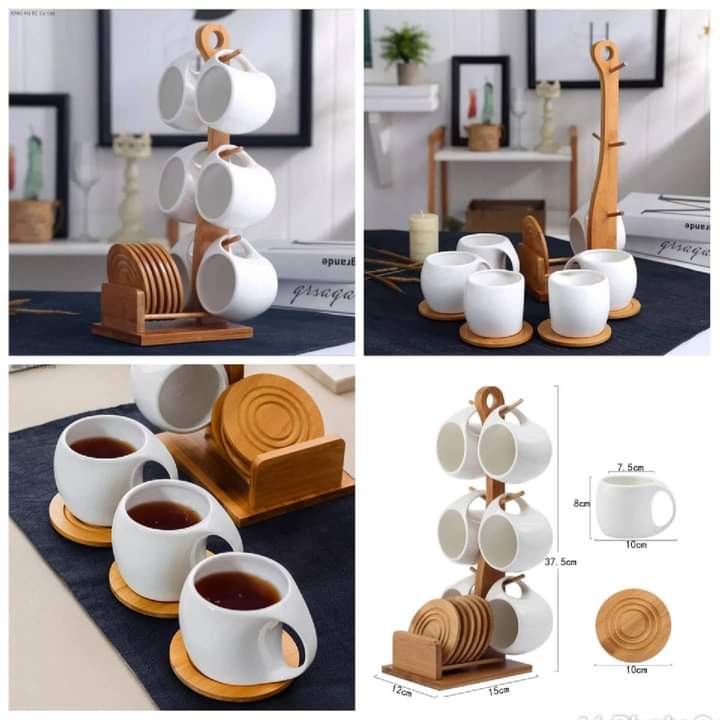 Set of 6 cups & bamboo stand