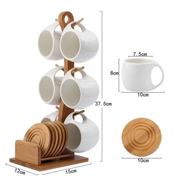 Set of 6 cups & bamboo stand