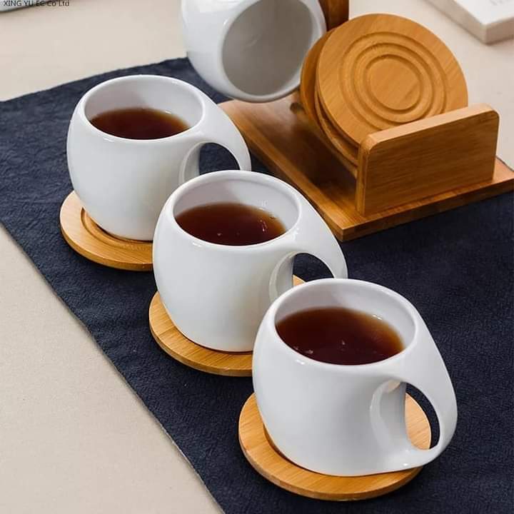 Set of 6 cups & bamboo stand