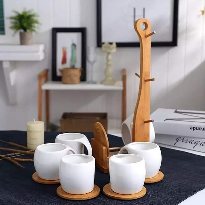 Set of 6 cups & bamboo stand