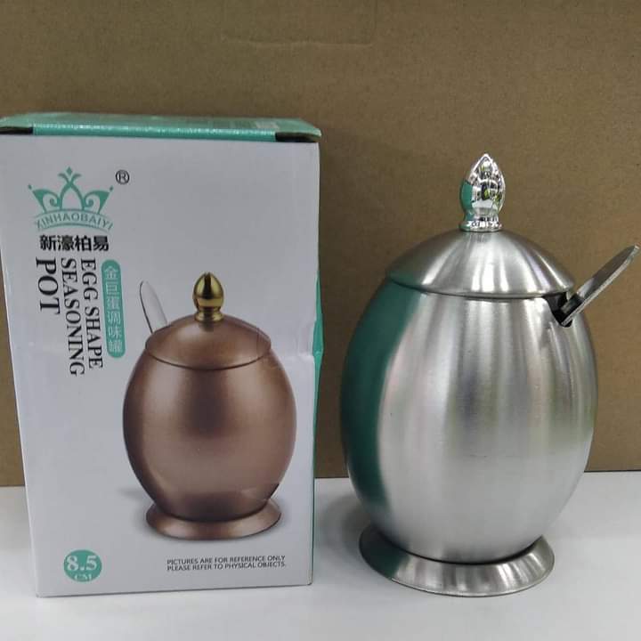 Egg shape stainless seasoning pot