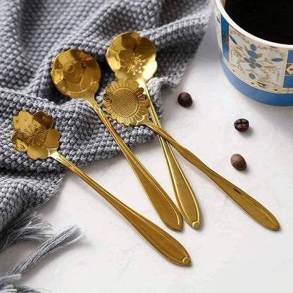 4 Piece Golden Long Tea Spoons