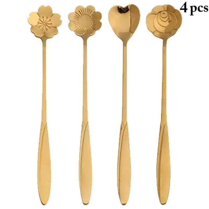 4 Piece Golden Long Tea Spoons