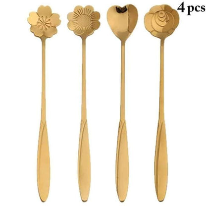 4 Piece Golden Long Tea Spoons