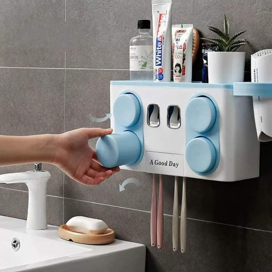 Toothpaste dispenser with 4 wash cups