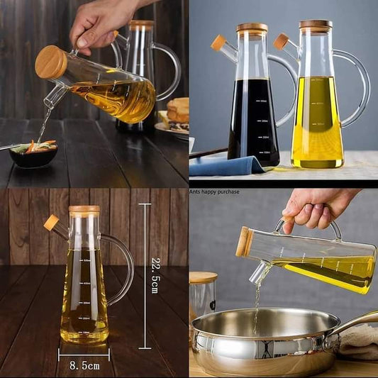 Glass oil vinegar jar with bamboo lid