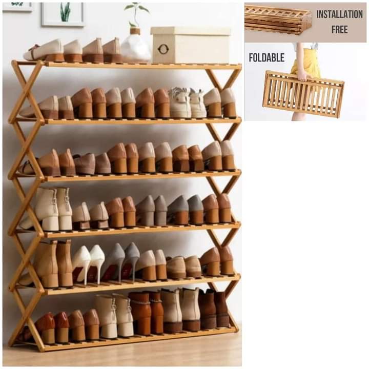 6 Tier foldable bamboo shoe rack