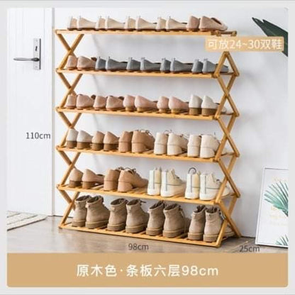 6 Tier foldable bamboo shoe rack