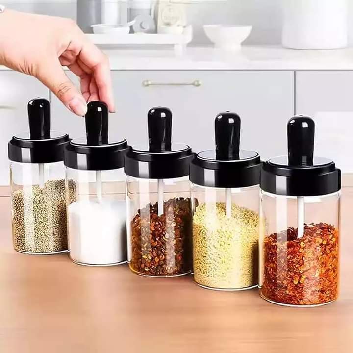 Spice jars with a spoon