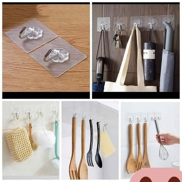 Transparent Adhesive Wall Hooks 10 Piece Set