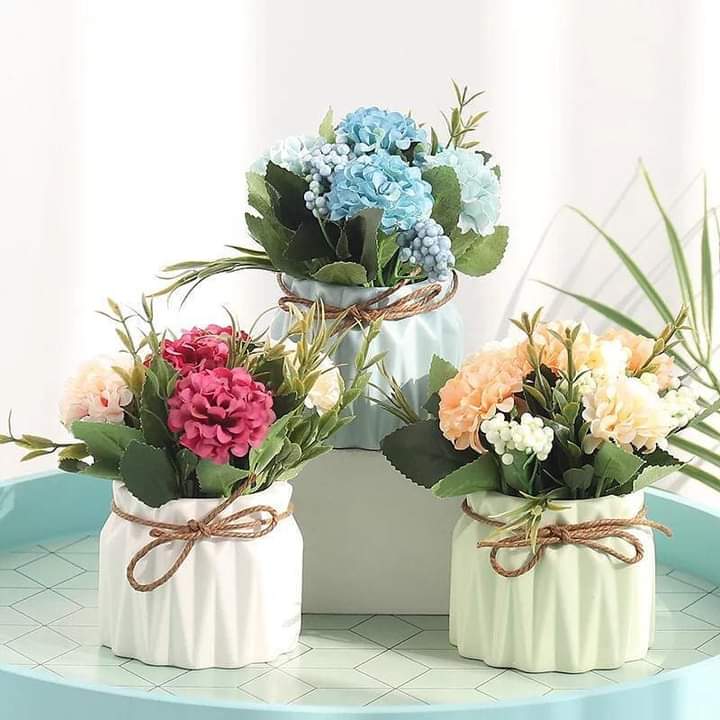 Creative Hydrangea Flower Bouquet with Flowerpot