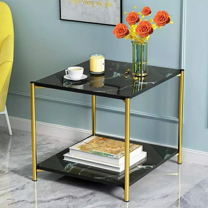 Black Double Top Marble Effect Table