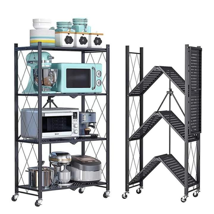 Metallic 4 tier foldable kitchen rack