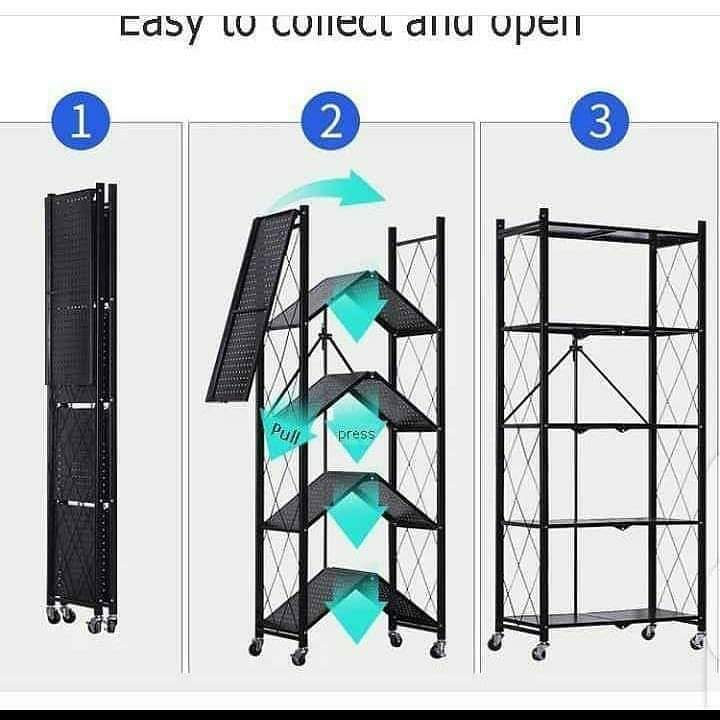 Metallic 4 tier foldable kitchen rack