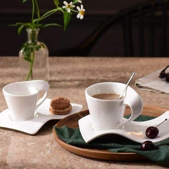 6pc porcelain wavy cup + saucer cups