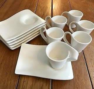 6pc porcelain wavy cup + saucer cups