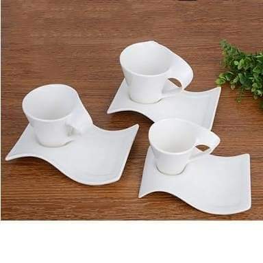 6pc porcelain wavy cup + saucer cups