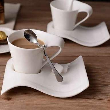 6pc porcelain wavy cup + saucer cups