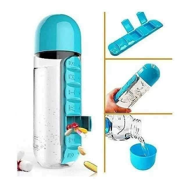 Water bottle with pill organizer