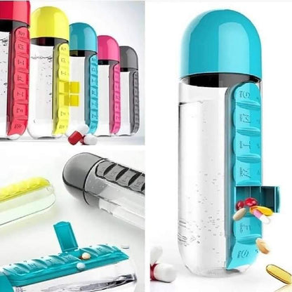 Water bottle with pill organizer