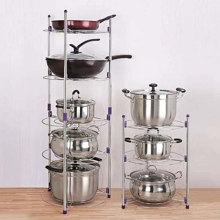 5 Layered stainless steel pans and pots stand