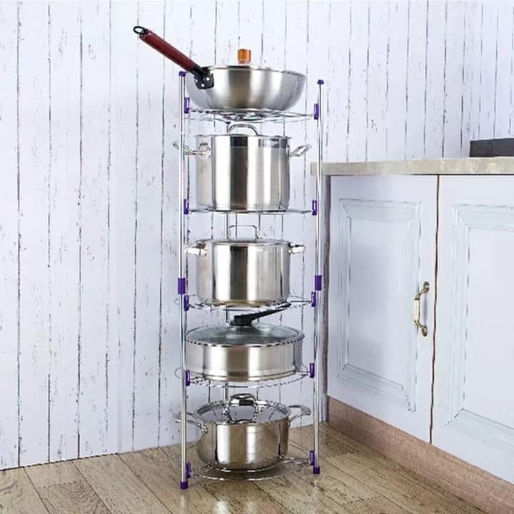 5 Layered stainless steel pans and pots stand