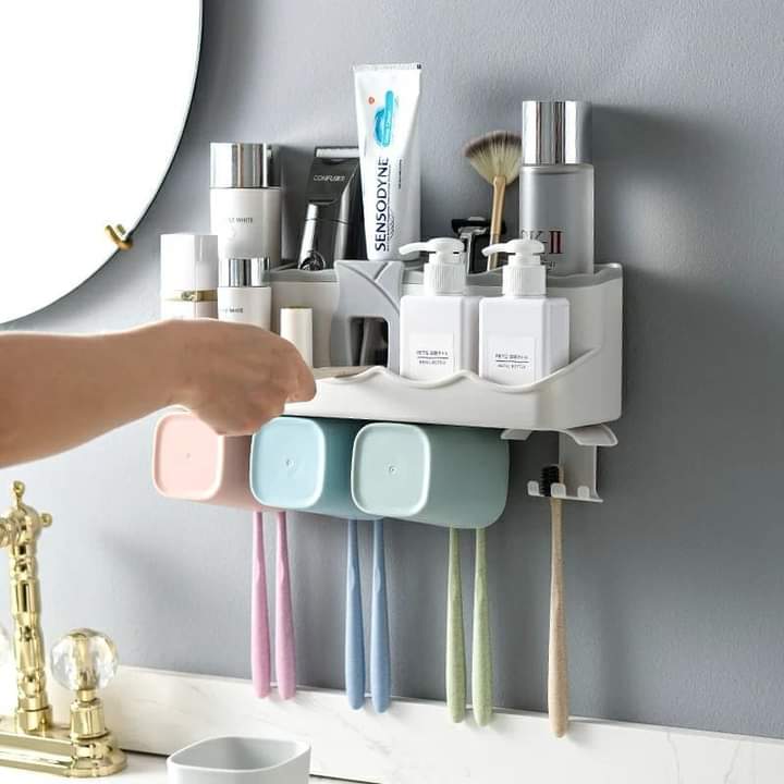 Toothpaste dispenser with 4 cups holder